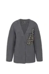 Elisabetta Franchi Logo-patch Ribbed-knit Cardigan In Grey
