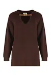 Elisabetta Franchi Sweater In Mixed Wool With A Jewel Strap In Brown