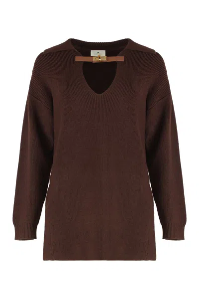 ELISABETTA FRANCHI ELISABETTA FRANCHI SWEATER IN MIXED WOOL WITH A JEWEL STRAP