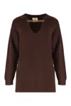 Elisabetta Franchi Sweater In Mixed Wool With A Jewel Strap In Brown