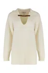 Elisabetta Franchi Sweater In Mixed Wool With A Jewel Strap In Neutral