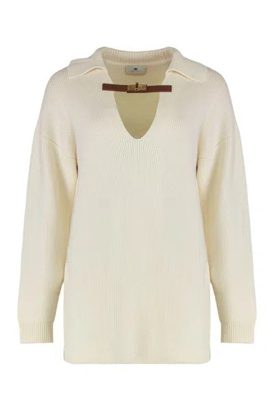 ELISABETTA FRANCHI ELISABETTA FRANCHI SWEATER IN MIXED WOOL WITH A JEWEL STRAP