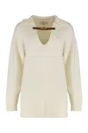 Elisabetta Franchi Sweater In Mixed Wool With A Jewel Strap In White