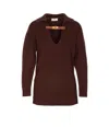 Elisabetta Franchi Knitwear Collared Design Long Sleeves Ribbed Texture V-neckline In Multi
