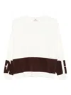 Elisabetta Franchi Lightweight White Sweater With Brown Graphic Band In Multi