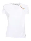 Elisabetta Franchi Asymmetric Neckline T-shirt With Gold Brooch Accents In White