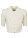Elisabetta Franchi Short Sleeve Tricot Mini Cardigan In White
