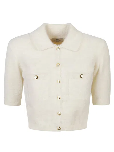 Elisabetta Franchi Short Sleeve Tricot Mini Cardigan In White