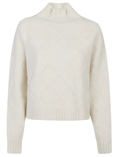 Elisabetta Franchi Tricot Turtle Neck Sweater In White