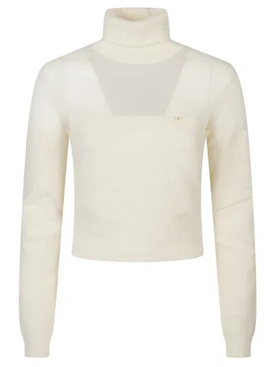 Elisabetta Franchi Tricot Turtle Neck Sweater In White