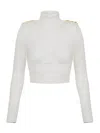 Elisabetta Franchi Cropped Knitwear With Shoulder Embellishments In White