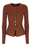 Elisabetta Franchi Ribbed Jewel-button Cardigan In Brown