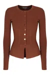 Elisabetta Franchi Ribbed Jewel-button Cardigan In Brown