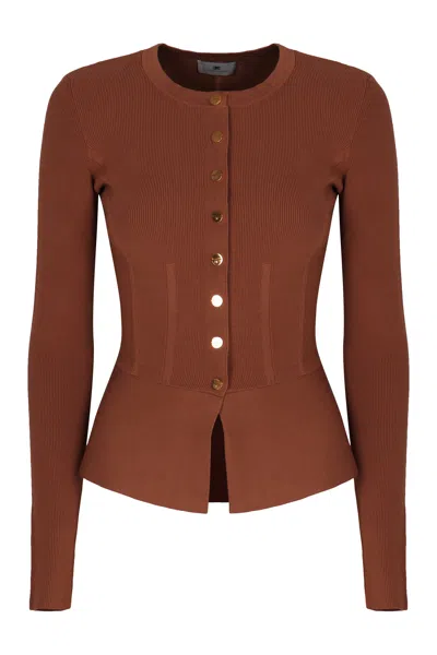 Elisabetta Franchi Sweater With Jewel Buttons In Brown