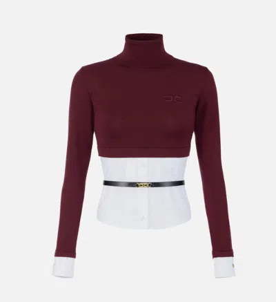 Elisabetta Franchi Sweater With Shirt Effect Bottom In Brown