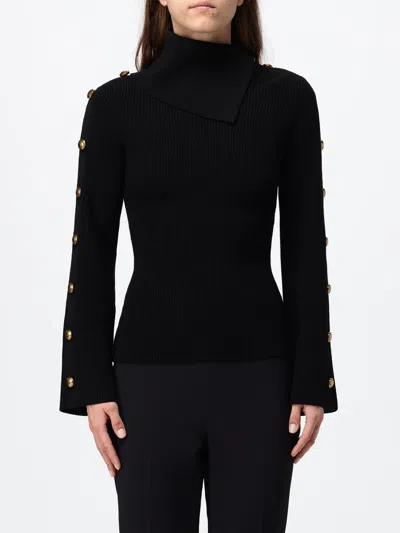 Elisabetta Franchi Asymmetrical Turtleneck Sweater With Decorative Buttons In Black