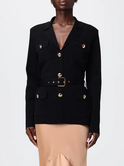 Elisabetta Franchi Tailored Gold Accent Viscose Blend Jacket In Black