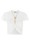 Elisabetta Franchi Fitted Cotton Knit Top With Ruched Detail