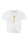 Elisabetta Franchi Fitted Cotton Knit Top With Ruched Detail