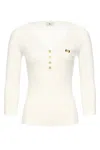 Elisabetta Franchi Ribbed V-neck Sweater With Decorative Buttons In White