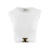Elisabetta Franchi T-shirt In Jersey Di Cotone Con Logo Gioiello Bianca In White