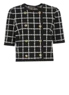 Elisabetta Franchi T-shirt With Geometric Pattern And Gold Buttons In Black