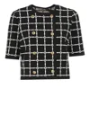 Elisabetta Franchi T-shirt With Geometric Pattern And Gold Buttons In Black
