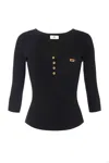 Elisabetta Franchi Micro Ribbed Sweater With Pocket In Black