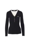 Elisabetta Franchi Ribbed Knit Top With Breast Pocket Clothing In Black