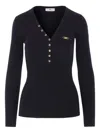 Elisabetta Franchi Ribbed Knit Top With Breast Pocket Clothing In Blue