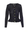 Elisabetta Franchi Tricot Pattern Sweater With Padded Shoulder Straps And Embroidered Hem In Black