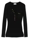 Elisabetta Franchi Ribbed Knit Top With Breast Pocket Clothing In Black