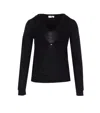 Elisabetta Franchi Long Sleeve Crewneck Knit Top With Sheer Panel In Black