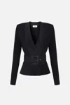 Elisabetta Franchi Waist Belt Long Sleeve Jacket In Black