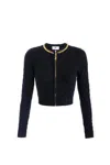 Elisabetta Franchi Diamond Knit Cardigan With Black Jewel Detail In Black