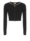 Elisabetta Franchi Diamond Knit Cardigan With Black Jewel Detail In Black