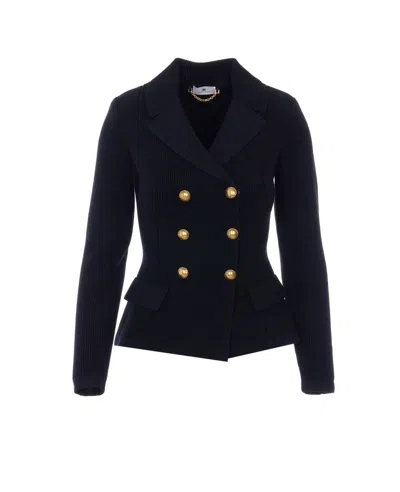Elisabetta Franchi Black Knitted Sweater In Blue
