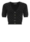 Elisabetta Franchi Rhinestone-logo Cropped Cardigan In Black