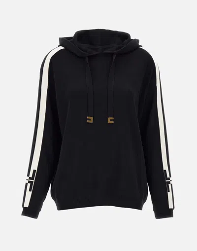 Elisabetta Franchi Side-stripe Hooded Jumper In Black
