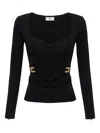 Elisabetta Franchi Cross-front Paneled Jacket With Sweetheart Neckline And Buckle Detailing In Blue