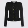 Elisabetta Franchi Tricot Pattern Sweater With Padded Shoulder Straps And Embroidered Hem In Black