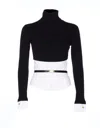 Elisabetta Franchi Turtleneck Top With Contrasting Poplin Insert And Logo Buckle In Blue