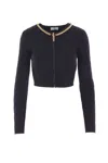 Elisabetta Franchi Cardigan In Maglia A Rombi Con Dettaglio Gioiello Nero In Blue