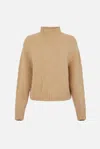 Elisabetta Franchi Textured Knit Mock Neck Top With Long Sleeves In Brown