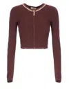 Elisabetta Franchi Bordeaux Textured Geometric Pattern Cardigan In Brown