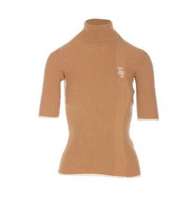 Elisabetta Franchi Turtleneck Knitted Top In Beige