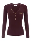 Elisabetta Franchi Burgundy Ribbed Sweater With Pocket In Burgundy