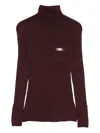 Elisabetta Franchi Turtleneck Sweater With Pocket In Burgundy