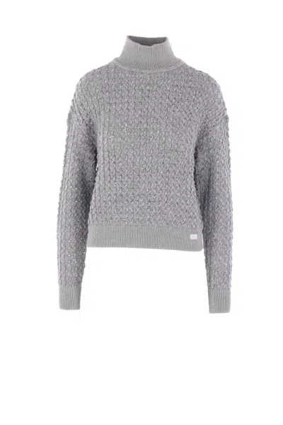 Elisabetta Franchi Sequin-embellished High-neck Sweater In Gray