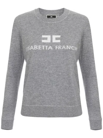 Elisabetta Franchi Logo Sweater In Gris